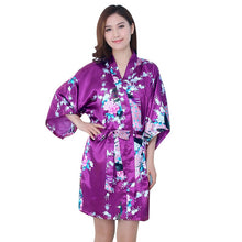 Sexy Women V-Neck Robes Pajamas Vogue Peacock Printed Silk Loose Nightwear Dress