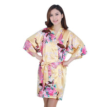 Sexy Women V-Neck Robes Pajamas Vogue Peacock Printed Silk Loose Nightwear Dress
