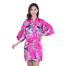 Sexy Women V-Neck Robes Pajamas Vogue Peacock Printed Silk Loose Nightwear Dress