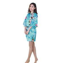 Sexy Women V-Neck Robes Pajamas Vogue Peacock Printed Silk Loose Nightwear Dress