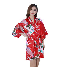 Sexy Women V-Neck Robes Pajamas Vogue Peacock Printed Silk Loose Nightwear Dress