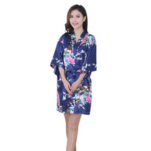 Sexy Women V-Neck Robes Pajamas Vogue Peacock Printed Silk Loose Nightwear Dress