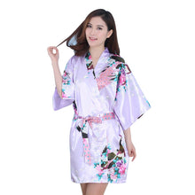Sexy Women V-Neck Robes Pajamas Vogue Peacock Printed Silk Loose Nightwear Dress