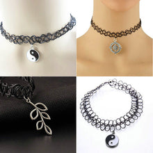 Stretch Tattoo Choker Torques Necklace Elastic Pendant Necklaces Funky Lady Gift
