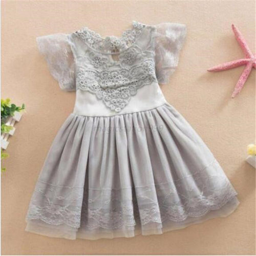 Baby Cute Kids Clothes Pink/White Flower Girl Dresses Short Sleeve Princess Lace Dress 2-7Y