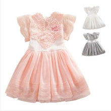 Baby Cute Kids Clothes Pink/White Flower Girl Dresses Short Sleeve Princess Lace Dress 2-7Y