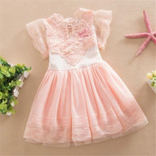 Baby Cute Kids Clothes Pink/White Flower Girl Dresses Short Sleeve Princess Lace Dress 2-7Y