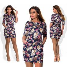 Design Flowers Print Women Dresses Large  Women's Cothing O-Neck Bodycon Slim Hip 6xl Dress Casual Mini Dress