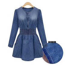 Vintage Women Long Sleeved Slim Fit Casual Denim Jeans Party Mini Dress Blue