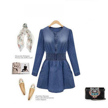 Vintage Women Long Sleeved Slim Fit Casual Denim Jeans Party Mini Dress Blue