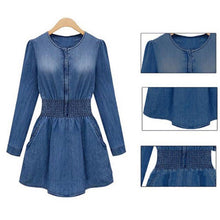 Vintage Women Long Sleeved Slim Fit Casual Denim Jeans Party Mini Dress Blue