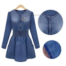 Vintage Women Long Sleeved Slim Fit Casual Denim Jeans Party Mini Dress Blue