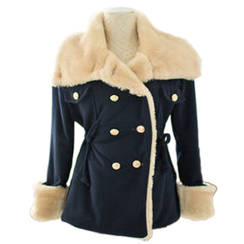 Warm Korean  Wool Blend Jacket Double-breasted Womens Coat Outwear