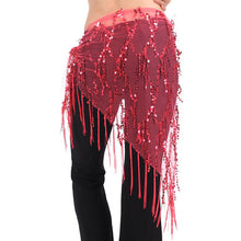 Women Belly Dance Triangle Hand Make Sequin Tassles Mesh Hip Scarf Wrap 9 Colors