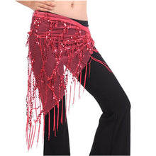 Women Belly Dance Triangle Hand Make Sequin Tassles Mesh Hip Scarf Wrap 9 Colors