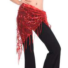 Women Belly Dance Triangle Hand Make Sequin Tassles Mesh Hip Scarf Wrap 9 Colors