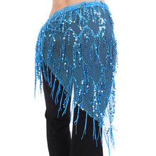 Women Belly Dance Triangle Hand Make Sequin Tassles Mesh Hip Scarf Wrap 9 Colors