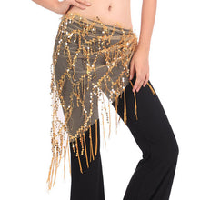 Women Belly Dance Triangle Hand Make Sequin Tassles Mesh Hip Scarf Wrap 9 Colors