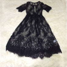 Women Lace Dresses Casual Long Black Short Sleeve O Neck See Through Beach Wear B4