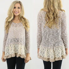 Women Long Sleeve Slim Lace Hem off Two Sweater Knitting Wool Warm Pullover