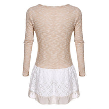 Women Long Sleeve Slim Lace Hem off Two Sweater Knitting Wool Warm Pullover