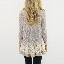 Women Long Sleeve Slim Lace Hem off Two Sweater Knitting Wool Warm Pullover