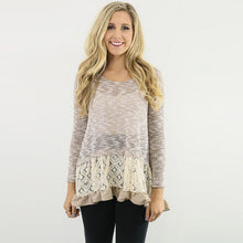 Women Long Sleeve Slim Lace Hem off Two Sweater Knitting Wool Warm Pullover