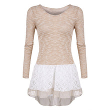 Women Long Sleeve Slim Lace Hem off Two Sweater Knitting Wool Warm Pullover