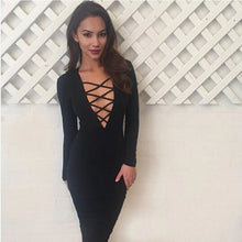 Women Sexy Bandage Bodycon Casual Midi Dress Long Sleeve Party Dresses