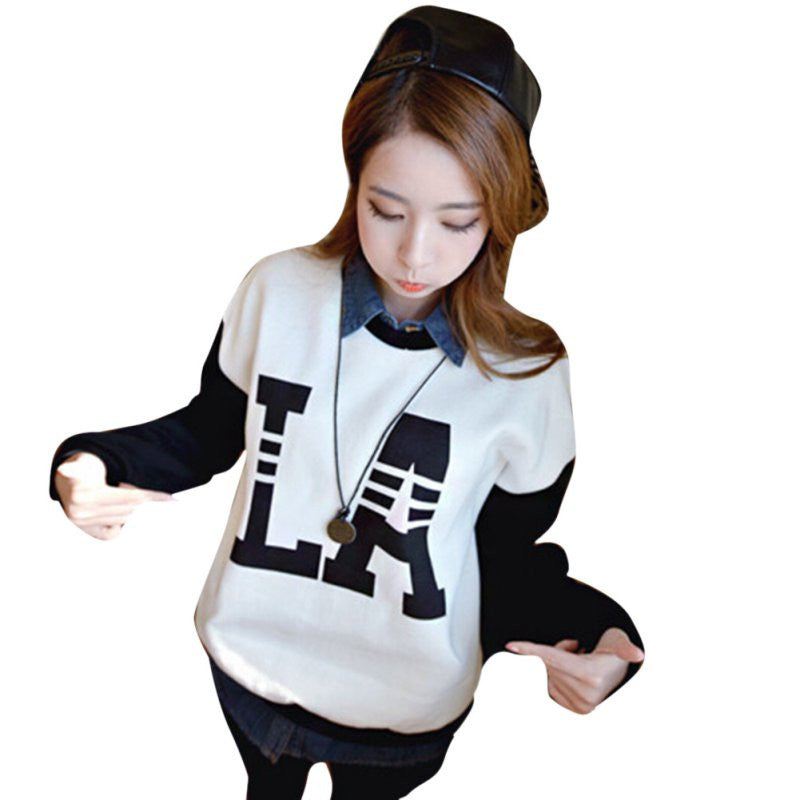 Women Sweatshirts Pullover Jumper Crew Neck LA Printed Long Sleeve Tops
