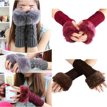 Women Warm Soft Fur Fingerless Gloves Wrist Hand Knitted Mitten Wool Glove PY6