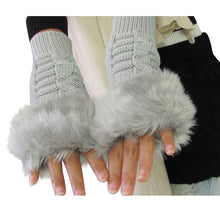 Women Warm Soft Fur Fingerless Gloves Wrist Hand Knitted Mitten Wool Glove PY6