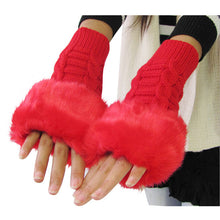 Women Warm Soft Fur Fingerless Gloves Wrist Hand Knitted Mitten Wool Glove PY6