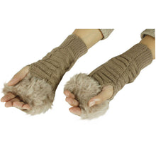 Women Warm Soft Fur Fingerless Gloves Wrist Hand Knitted Mitten Wool Glove PY6