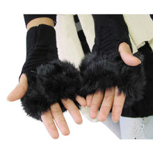 Women Warm Soft Fur Fingerless Gloves Wrist Hand Knitted Mitten Wool Glove PY6