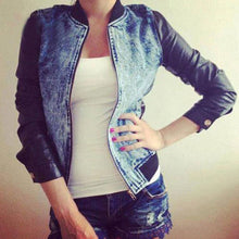 Women's Blue Jeans Denim Jacket PU Long Sleeve Coat  Outerwear P1