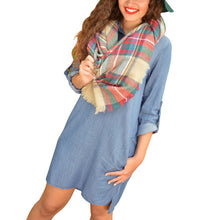 Women's Casual Loose Short Mini Dress Denim Ladies Long Sleeve Shirt Dresses