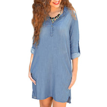 Women's Casual Loose Short Mini Dress Denim Ladies Long Sleeve Shirt Dresses