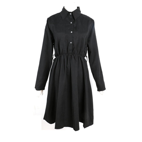 Women's Vintage A-line Long Sleeve Slim Waist Lapel Party Casual Dresses