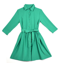 Women's Vintage A-line Long Sleeve Slim Waist Lapel Party Casual Dresses