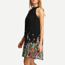 Womens Floral Print Mini Dress Round Neck Sleeveless Casual Clothing Cut Away Shift Chiffon Halter Dresses