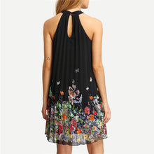 Womens Floral Print Mini Dress Round Neck Sleeveless Casual Clothing Cut Away Shift Chiffon Halter Dresses