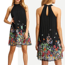 Womens Floral Print Mini Dress Round Neck Sleeveless Casual Clothing Cut Away Shift Chiffon Halter Dresses