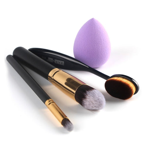 ly Design 3pcs Makeup Brushes Toothbrush Oval Brush Foundation Brushes+ Cosmetic Puff