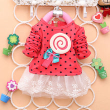 Princess Baby Kids Girls Lace Dress Candy Polka Dot Print Long Sleeve Shirt Dresses