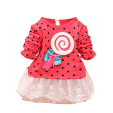 Princess Baby Kids Girls Lace Dress Candy Polka Dot Print Long Sleeve Shirt Dresses