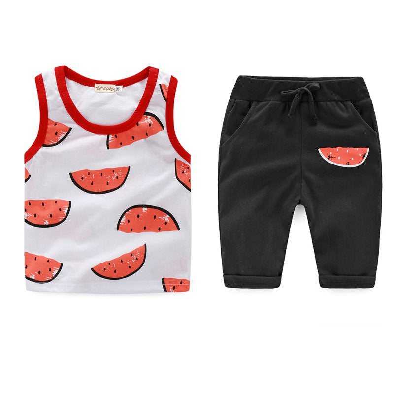 Pro Baby Boy Watermelon Printed Suit Sets Sleeveless Shirt+Shorts Kids Cartoon S Vest Clothes Set