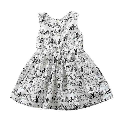 Pro Baby Girl Sleeveless Cartoon Dress Infant White Bunny Rabbit Print Ball Gown Tutu Dress Casual Kids Easter Clothes