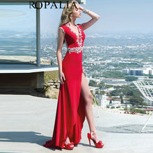 ROPALIA Sexy Backless Dress V-neck Embroider Trailing Party Beach Party Dress