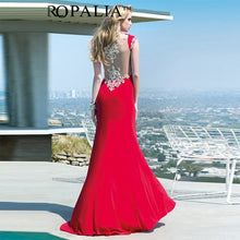 ROPALIA Sexy Backless Dress V-neck Embroider Trailing Party Beach Party Dress